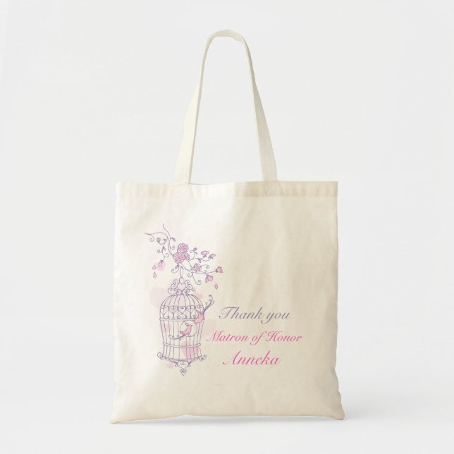 Tote Casamento de pássaros roxos rosa, bolsa de Matron  (Frente)
