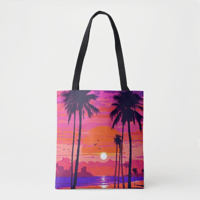 Tote cena da praia com um bolsa cor de laranja vibrante (Frente)