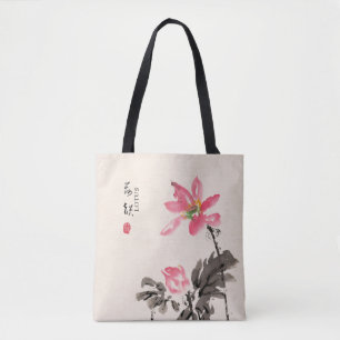 Tote Chinês pintado com Watercolor Floral Lotus Bolsa