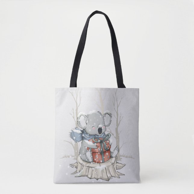 Tote Cinza de Luz Bonita Koala Winter Snowfall Bolsa (Frente)