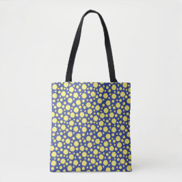 Tote Círculos geométricos amarelos em bolsa azul de mão