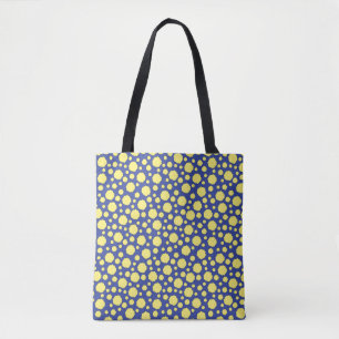 Tote Círculos geométricos amarelos em bolsa azul de mão