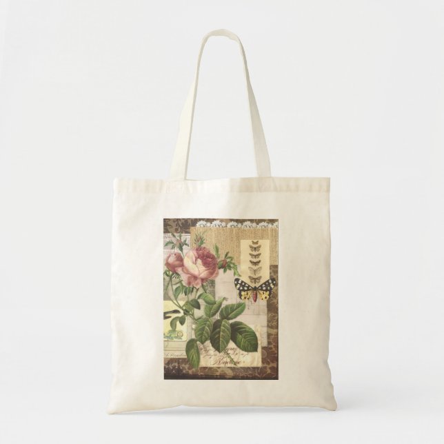 Tote Colagem do vintage no bolsa marrom do (Frente)