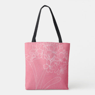 Tote com Contorno de Hortênsia Branco e Rosa