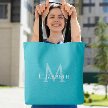 Tote com Inicial de Nome Moderno Monograma Azul Tu