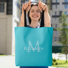 Tote com Inicial de Nome Moderno Monograma Azul Tu