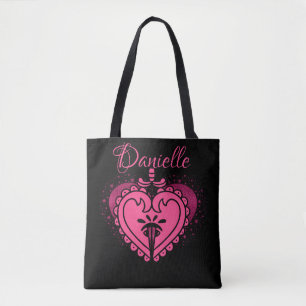 Tote Coração Rosa Quente com Bolsa de Girly Divertida c
