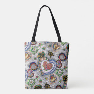Tote Corações e flores, por todo o lado no bolsa do