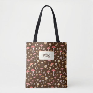 Tote Cottagecore Mushroom Padrão Monograma Boho Bolsa B