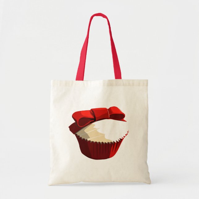 Tote Cupcake vermelho de veludo com o bolsa do arco (Frente)