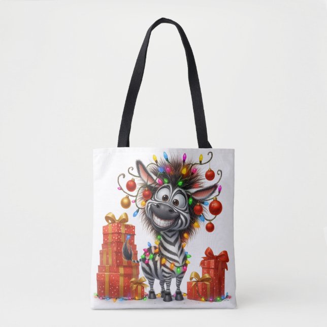 Tote Cute Hippo e Zebra Bolsa de Natal (Frente)