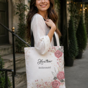Tote de dama de honra floral Rosa Suave
