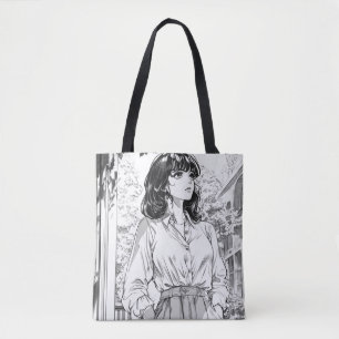 Tote de Ilustração de Moça de Manga Suave e Delica