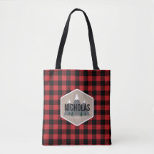 Tote de Padrão de Xadrez de Buffalo Vermelho e Pre