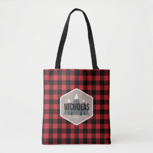 Tote de Padrão de Xadrez de Buffalo Vermelho e Pre
