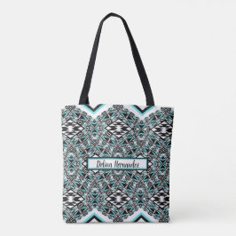 Tote de Tapeçaria Tribal Turquesa e Preto