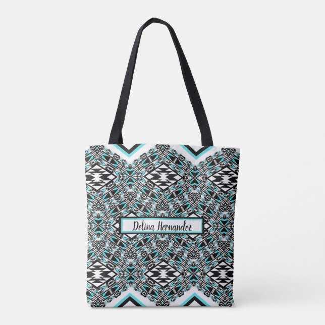 Tote de Tapeçaria Tribal Turquesa e Preto (Verso)