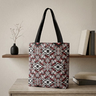 Tote de Tapeçaria Tribal Vermelho, Branco e Preto