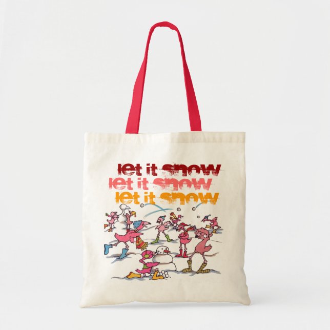 Tote "Deixe-o nevar" o bolsa do inverno do flamingo (Frente)