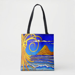 Tote Dia do Sol na Praia Watercolor Painting Bolsa Ba