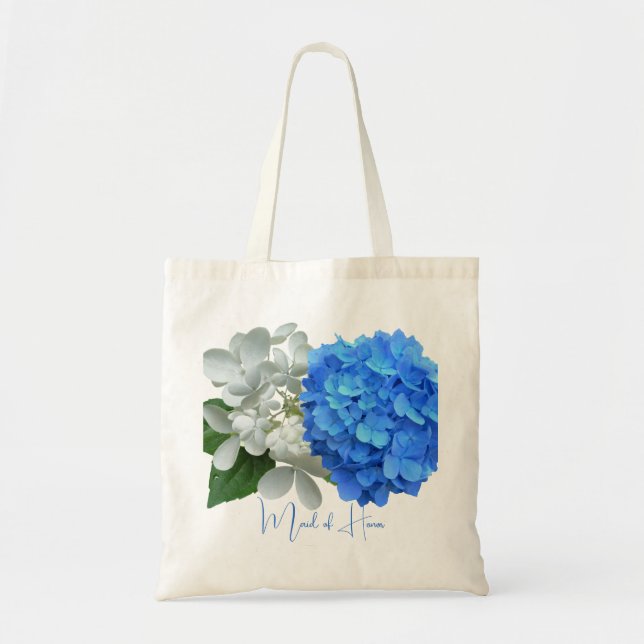 Tote Dois Hydrangeas Azul - Bolsa de Nome Personalizado (Frente)