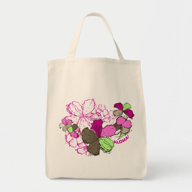 Tote Doodle Hibiscus Grocery Bolsa (Frente)