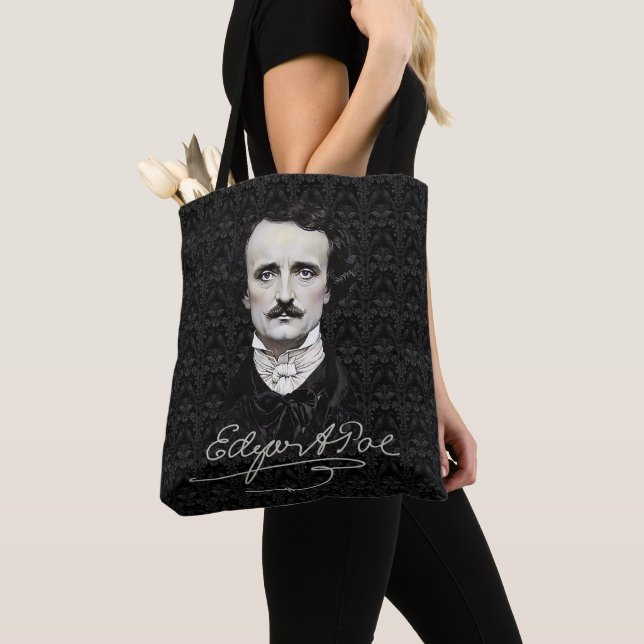 Tote Edgar Allan Poe Gothic Halloween Bolsa (Close Up)