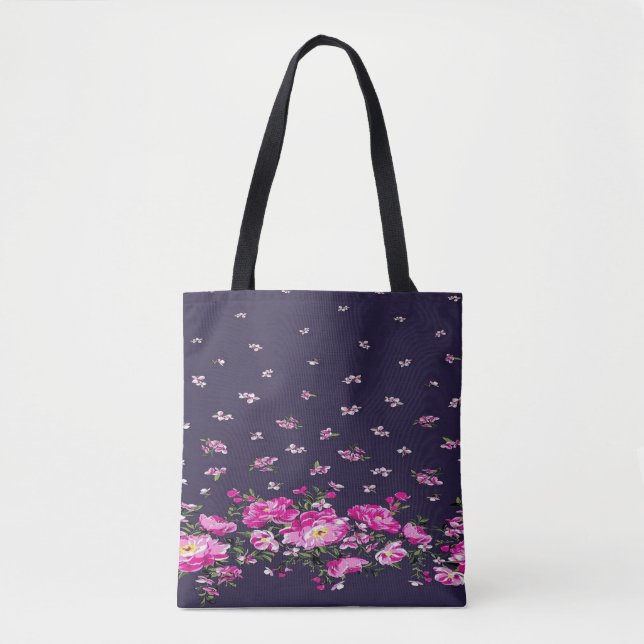 Tote Elegância Edgy com a Bolsa Floral Preta (Frente)