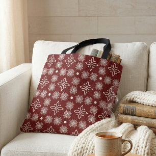 Tote Elegante Bolsa Burgundy com Flocos de Neve em Padr