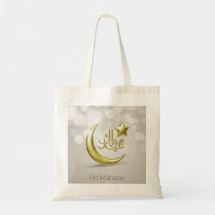 Tote Elegante Eid Mubarak Dourado Moon Star - Bolsa de 