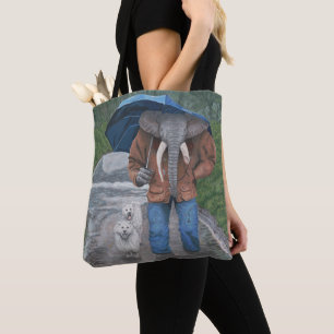 Tote Elephant Man Walking Dogs Fantasy Art Bolsa