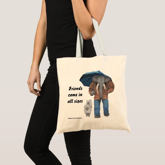 Tote Elephant Man Walking Dogs Fantasy Art Budget Bolsa (Frente (produto))