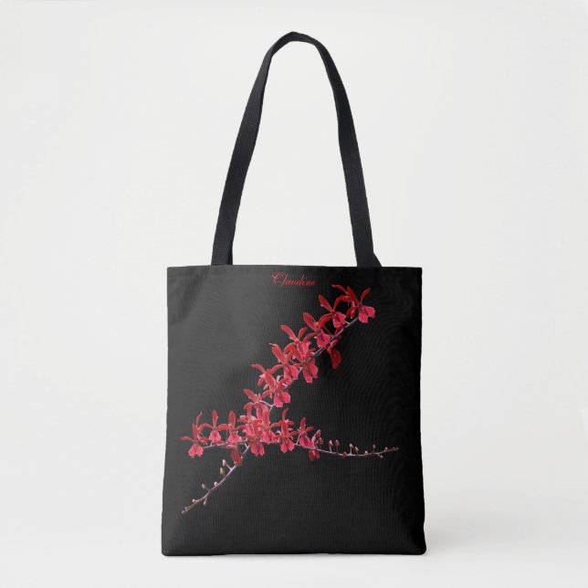 Tote "Encontro Longas Orquídeas Vermelhas" Bolsa Preta (Frente)