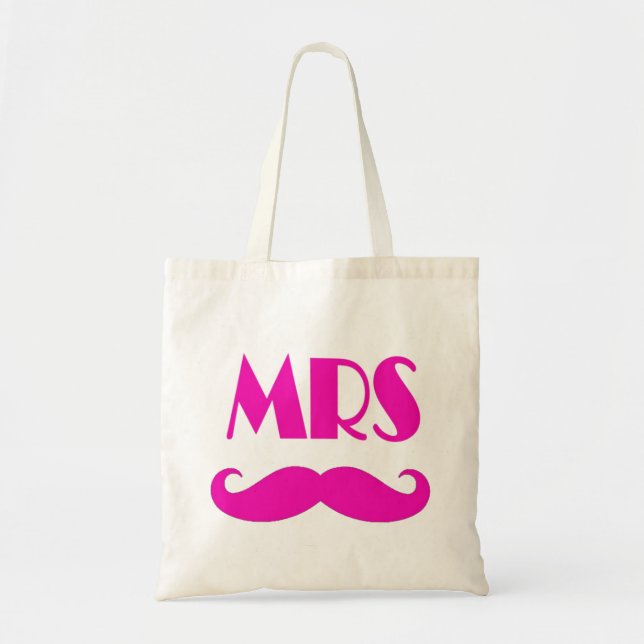 Tote Engraçado bigode branco cor-de-rosa, Sra. bolsa de (Frente)