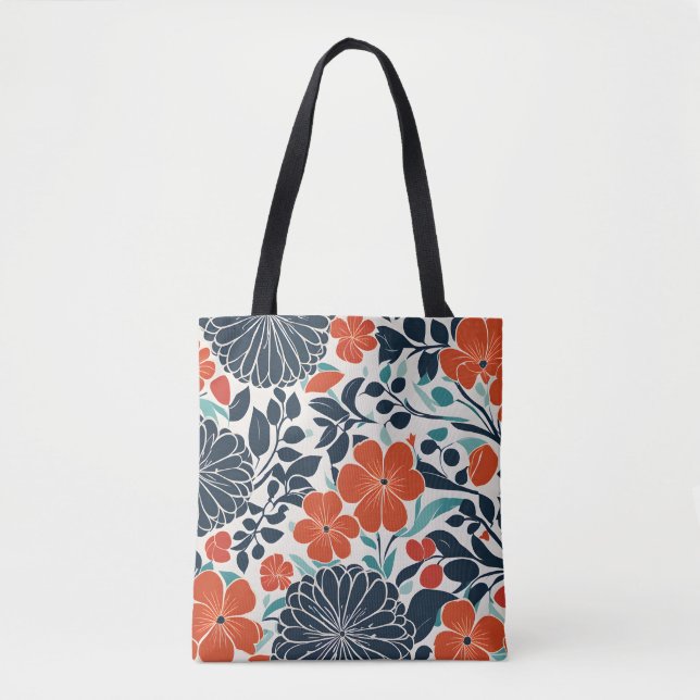 Tote Escarlet e Bolsa Floral Moderno Negro (Frente)