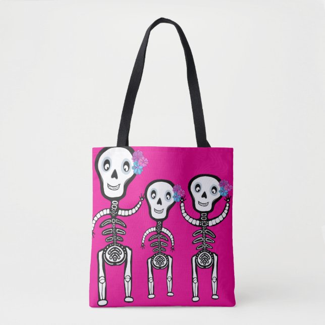 Tote Esqueletos felizes com Bolsa (Frente)