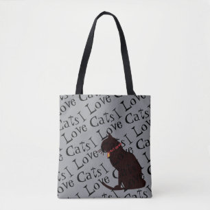 Tote Eu Amo Bolsa de Gráfico Azul de Gatos