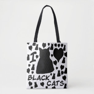 Tote Eu Amo Gatos Pretos Bolsa de Compras para Amantes 