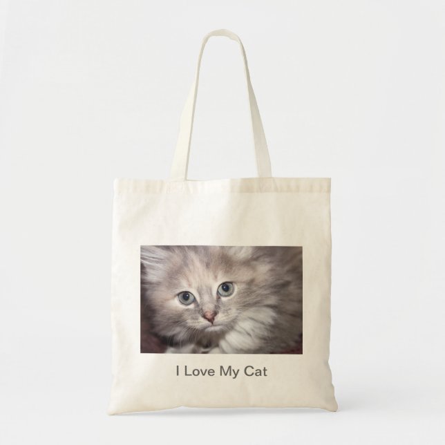Tote Eu amo minha bolsa de canvas do gato (Frente)