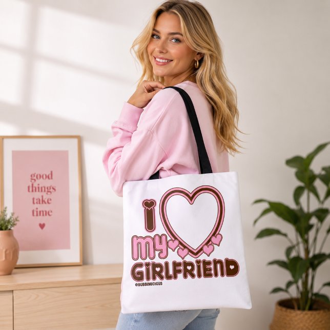 Tote Eu Amo Minha Namorada Bolsa marrone rosa (Criador carregado)