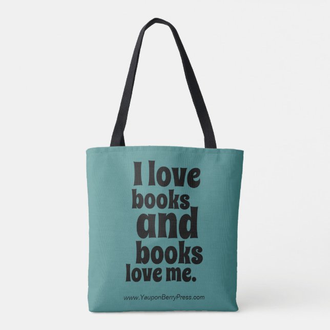 Tote Eu amo o bolsa dos livros (cerceta e o preto) (Verso)