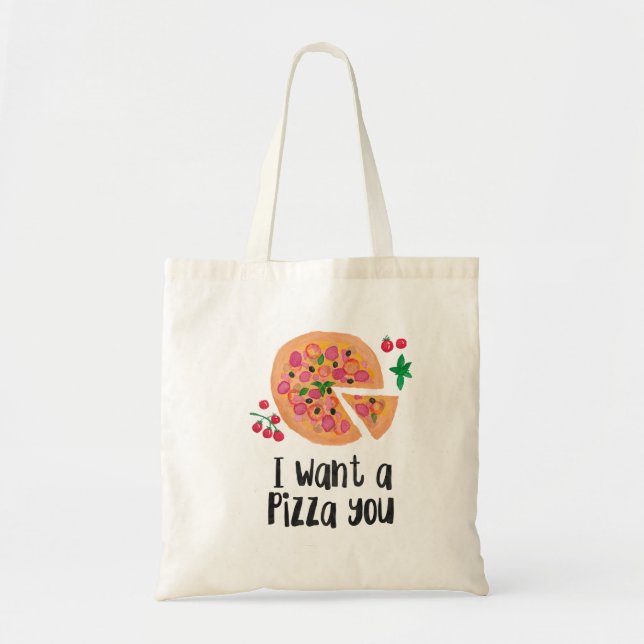 Tote Eu quero uma pizza você o bolsa (Frente)