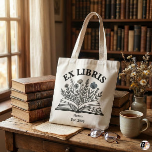 Tote Ex Libris Bolsa Personalizada Amante de Livros Est