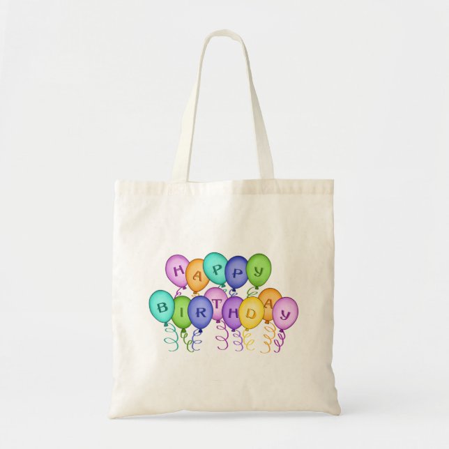 Tote Feliz Bolsa de canvas dos Balões de Aniversário (Frente)