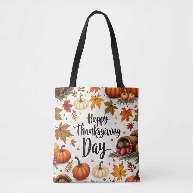 Tote Feliz Dia de Ação de Graças Bolsa (Frente)