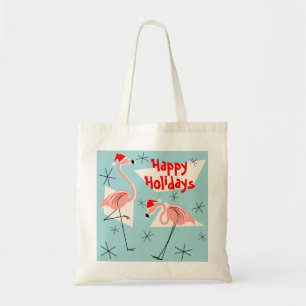 Tote Flamingo Santas Feriados Felizes Azuis na bolsa