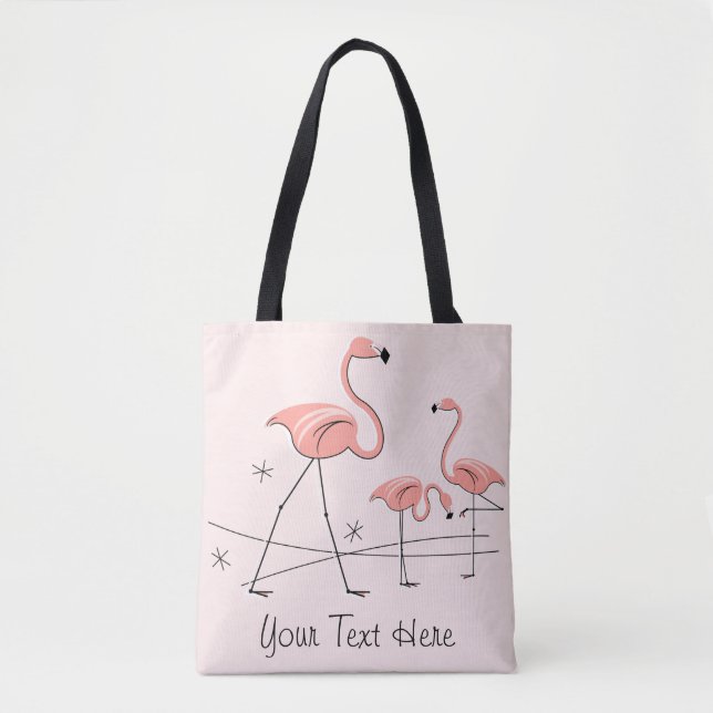 Tote Flamingos Rosa Trio 2 Texto por todo o bolsa (Frente)