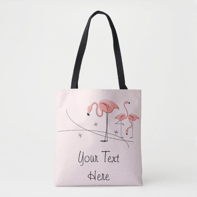 Tote Flamingos Rosa Trio 3 Texto por todo o bolsa (Frente)