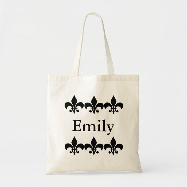 Tote Flor de lis preto e branco o bolsa personalizado (Frente)