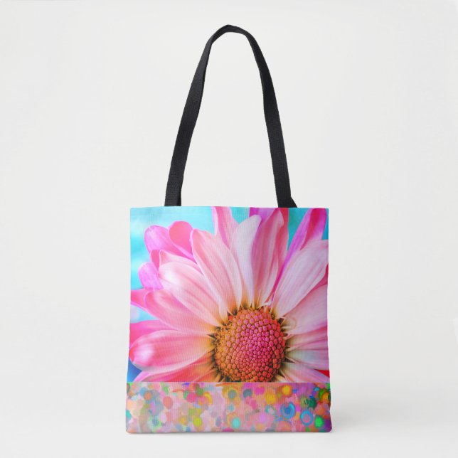 Tote Flor e bolsa de bolinhas rosa-margarida (Frente)